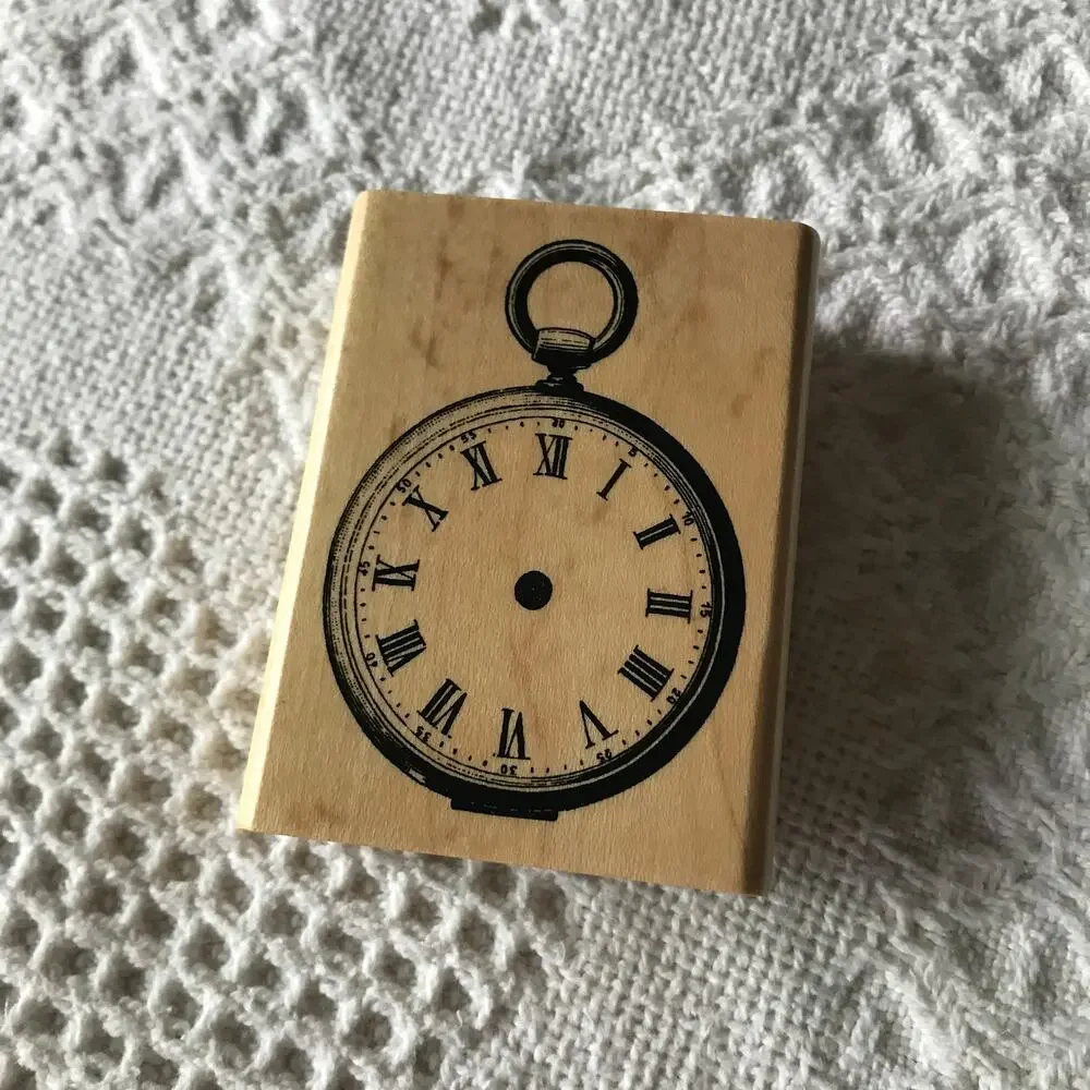 Inkadinkadoo Pocket Watch wood-mounted rubber stamp (pre-owned)